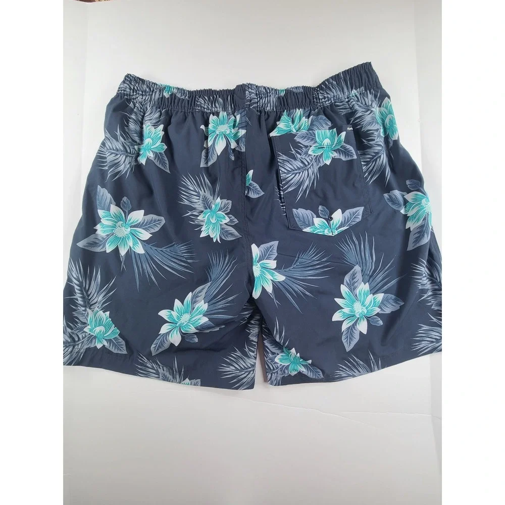Hurley Swim Trunks Shorts Mens XXL Navy Floral Tropical W/ Liner Elastic Waist